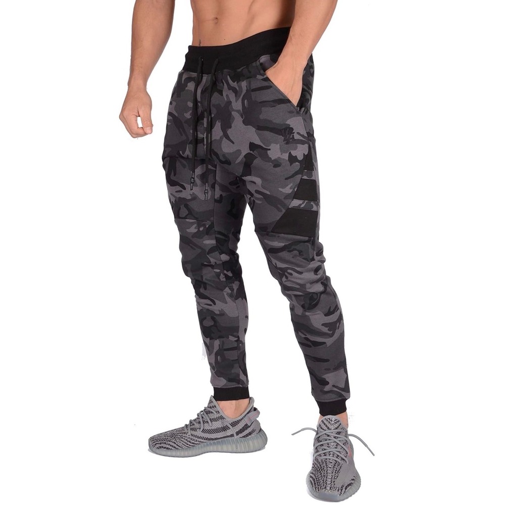 YoungLA Mens Camo Joggers Grey Charcoal Camouflage Tapered Sweatpants Gym Pants